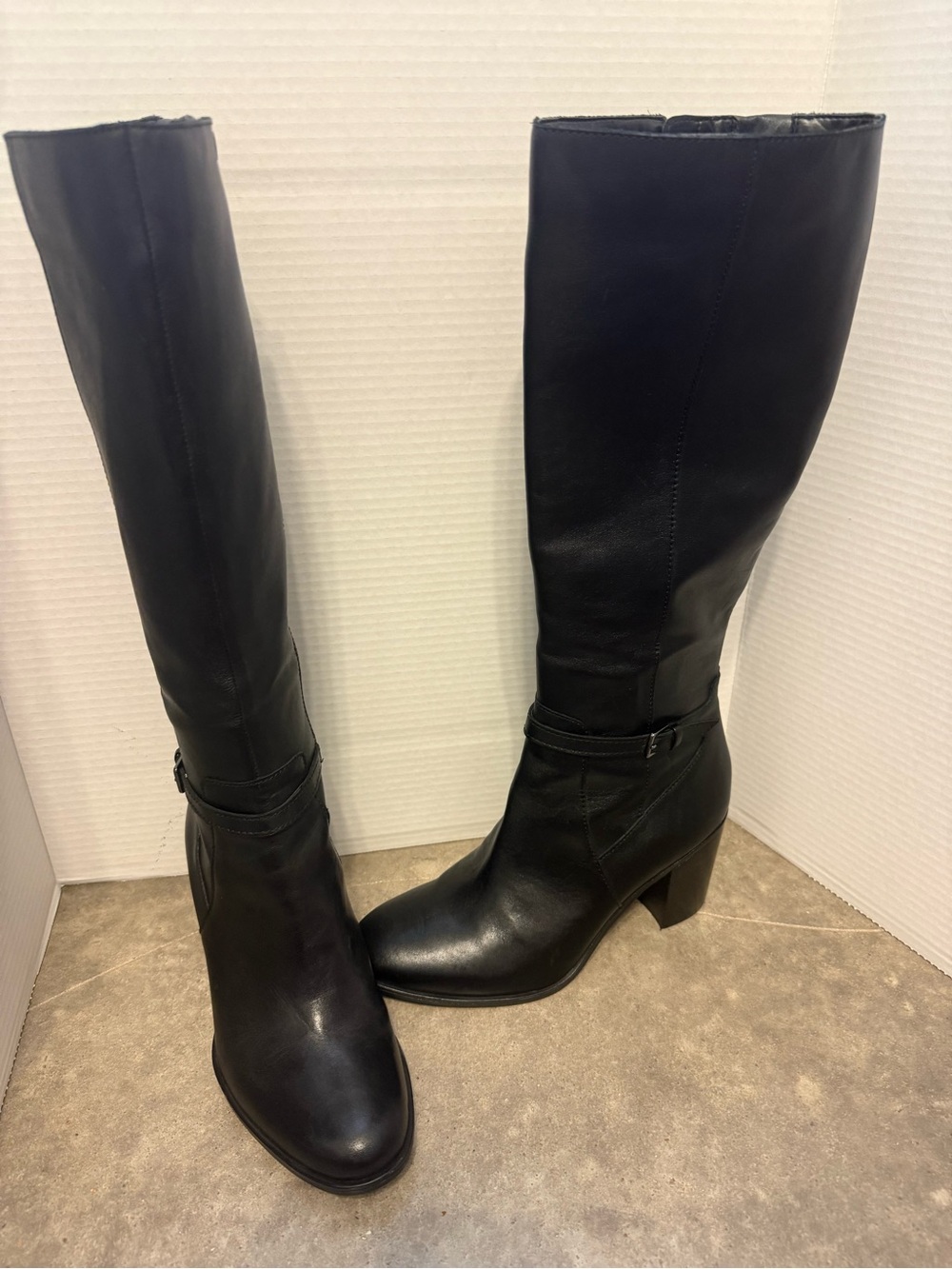 Naturalizer Kalina Black Knee-High Leather Boots, Sz 9W